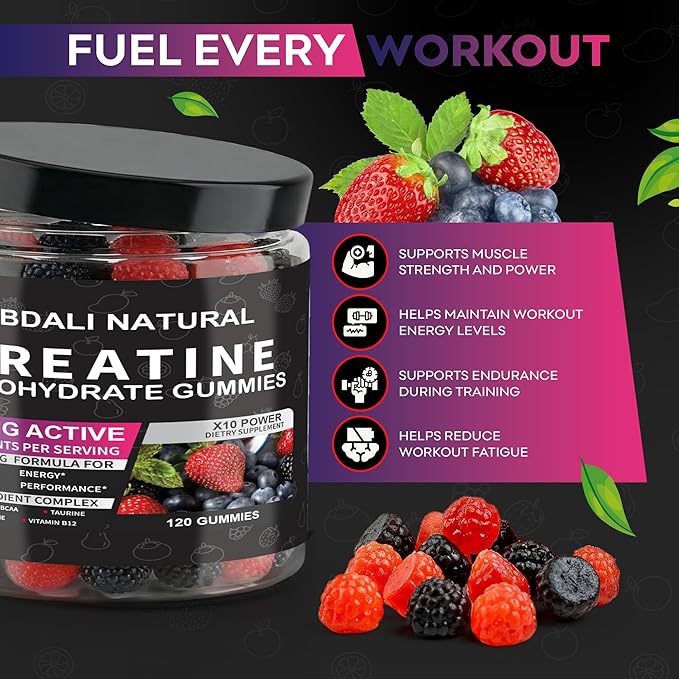Creatine Gummies 8000mg for Men &amp Women – Pre-Workout Creatine Gummies with L-Taurine BCAA 2:1
