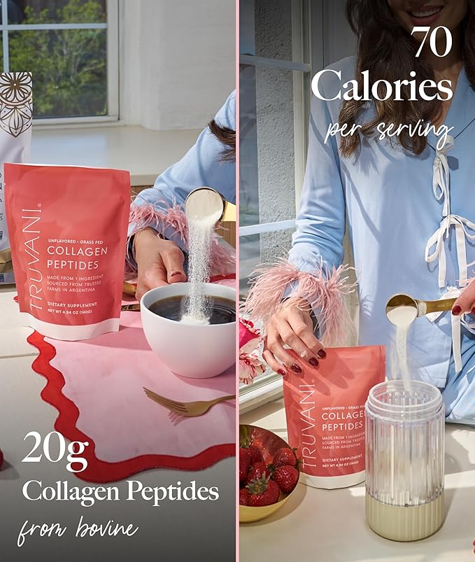 Truvani Hydrolyzed Collagen Peptides | Unflavored | 14 Servings | 20g Grass-Fed Collagen Protein Powder | Promotes Hair Nail Skin and Joint Health | Keto | Dairy and Gluten Free | Women and Men