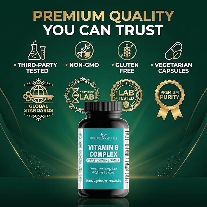 Vitamin B Complex - High Potency Methylated B-Vitamins with Methyl B12 &amp Folate - Supports Energy Metabolism &amp Brain Health - Non-GMO 60 Capsules