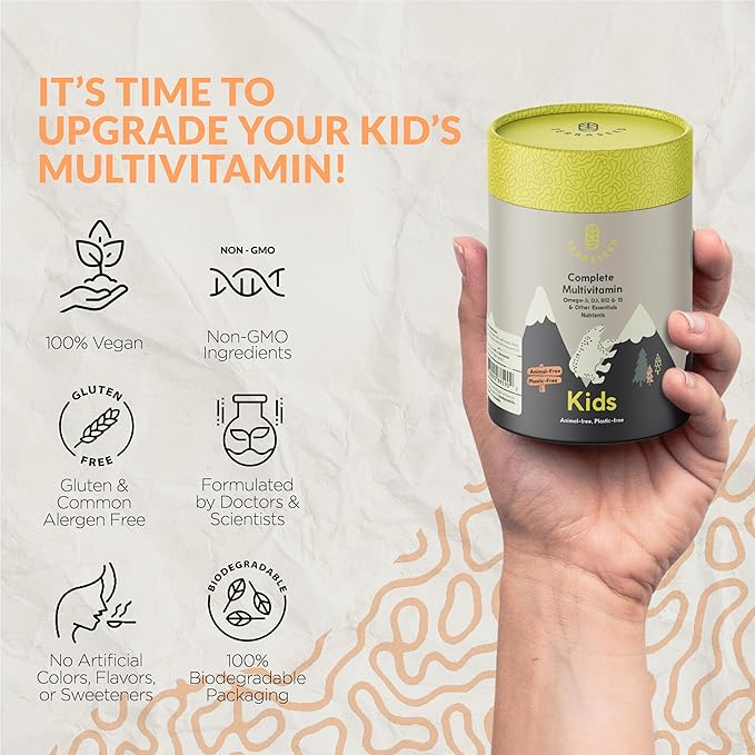 Complete Kids Multivitamin Gummies - with Omega 369 Vitamin B12 Folic Acid Iodine Vitamin C Zinc - Kids Daily Essential Vitamins - Premium Vegan Multivitamin for Kids 2+ (60 Gummies)