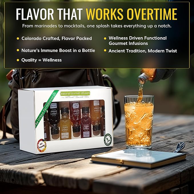 The Urban Farmhouse Co. Organic Vinegar Shrub Shot Variety Box – 1 oz Bottles – Small-Batch Apple Cider Drinking Vinegar with Herbs &amp Spices – No Sugar Added – Cocktail Mixer Gut Health Tonic – H
