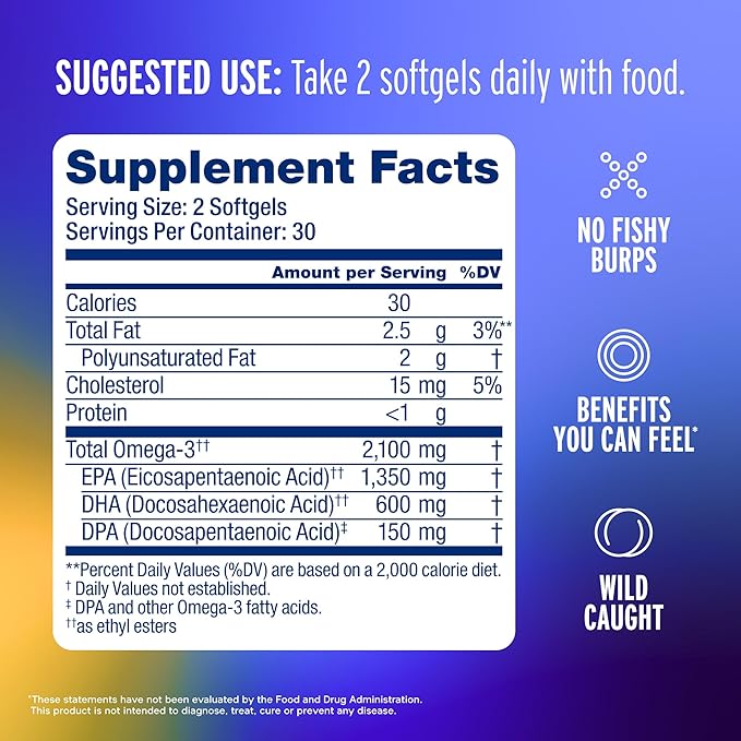 Oceanblue Professional Omega-3 2100mg Fish Oil Supplement – Triple Strength High Potency EPA DHA &amp DPA – Burpless Wild-Caught Natural Orange Flavor – 120 Count (Pack of 1)