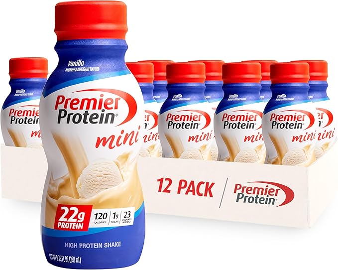 Premier Protein Shake MINIs Vanilla 22g Protein 120 Calories Pack of 12 &amp Powder Vanilla Milkshake 30g Protein 17 Servings 23.3 Ounces
