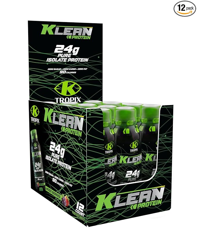 KTROPIX Klean Protein Mixed Berries 24g Whey Protein Isolate Shots Zero Sugar No Caffeine Portable Fast-Absorbing High Protein Shot for Muscle Recovery3.4Oz Pack of 12