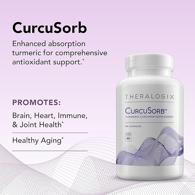 Theralogix CurcuSorb Turmeric Curcumin Supplement - 90-Day Supply - High-Absorption Turmeric Curcumin - Supports Brain Heart Immune &amp Joint Health - Aids Healthy Aging - NSF Certified - 90 Capsu