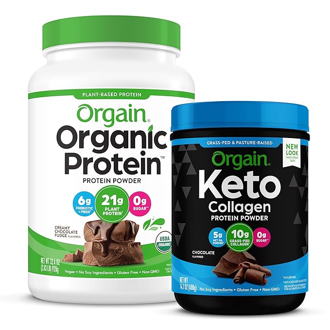 Orgain Keto Collagen Protein Powder Chocolate (0.88lb) Organic Vegan Protein Powder Creamy Chocolate Fudge (2.03lb)