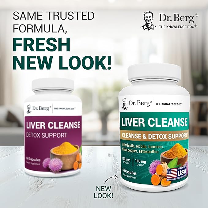 Dr. Berg Liver Cleanse Detox Capsules w/Unique Blend of Milk Thistle Ox Bile &amp Folate - Liver Supplement Includes Turmeric Black Pepper &amp Choline - 60 Capsules