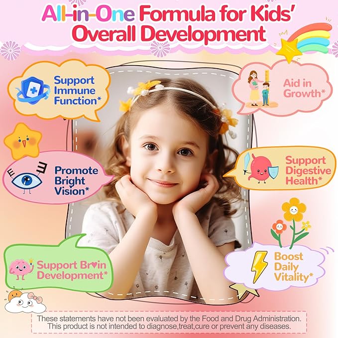 Kids Multivitamin with Iron Gummies: Natural Sugar Free Methylated Multivitamin Gummy with Omega 3 Probiotic Elderberry DHA Calcium Zinc - Daily Immune Overall Support for Kids(120 Count)
