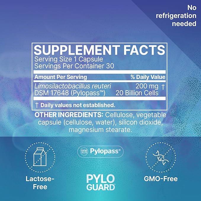 Microbiome Labs PyloGuard - Patented L reuteri DSM17648 to Improve Digestive Comfort - Gut Health &amp Immune Support Supplement - Postbiotic (30 Capsules)