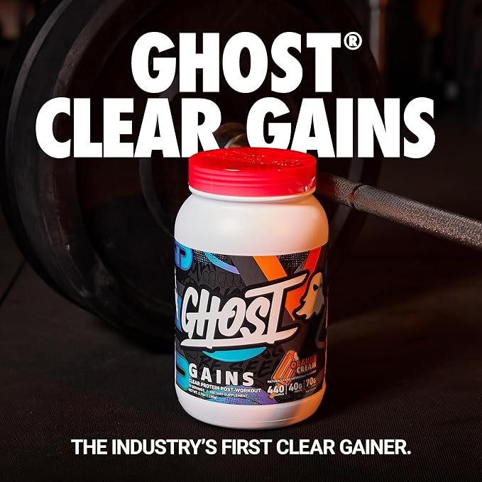 GHOST Clear Gains Mass Gainer Protein Powder - Post-Workout Weight Gainer Mix - 40g of Whey Protein Isolate 440 Calories &amp 70g Vitargo Carbs - Lean Muscle Building &amp Recovery - Orange Cream