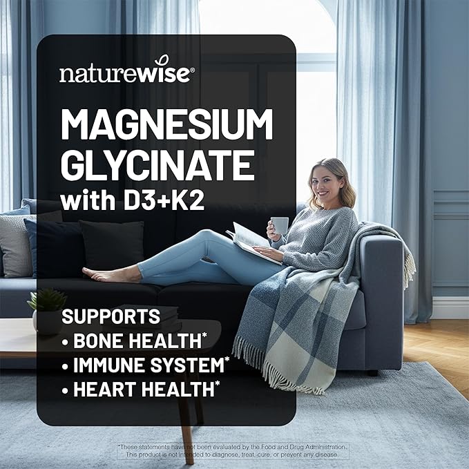 NatureWise Myo-Inositol &amp D-Chiro Inositol Supplement for Women - Ideal 40:1 Ratio [30-Day Supply] + Magnesium Glycinate 550mg + 10000 IU Vitamin D3 + K2 - Chelated for High Absorption [30-Day Sup