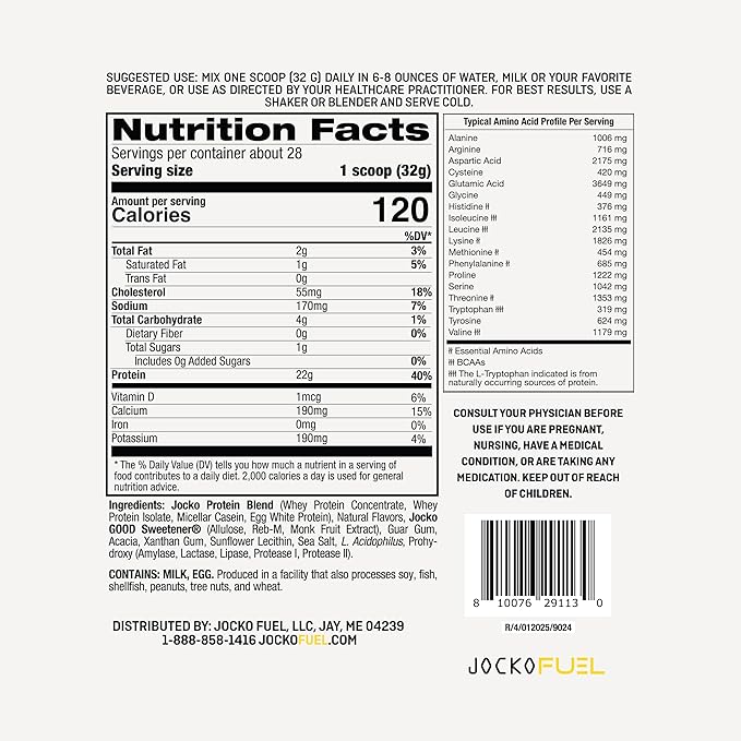 Jocko Fuel Whey Protein Powder Banana Cream 22g Protein Digestive Enzymes + Probiotic Blend No Sugar Added with Essential Amino Acids + Electrolyte Minerals 28 Servings