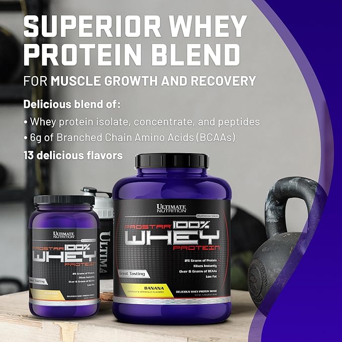 Ultimate Nutrition Prostar Whey Protein Powder Isolate Banana - Low Carb High Protein Powder Shake for Muscle Gain &amp Recovery - Low Sodium Low-Fat &amp Keto Friendly - 2 lbs Tub