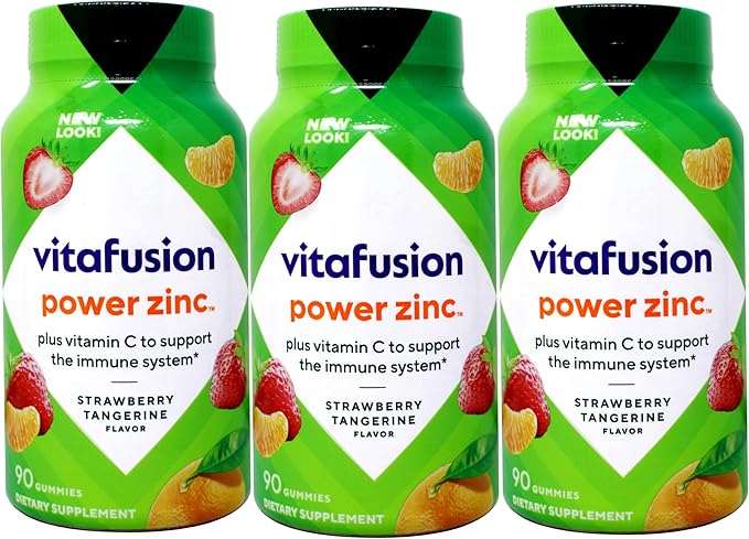 Vitafusion Power Zinc Gummy Vitamins 15 mg Zinc per Serving High Potency Zinc &amp Vitamin C for Immune Support Natural Strawberry and Tangerine Flavor 90 Count (Pack of 3)