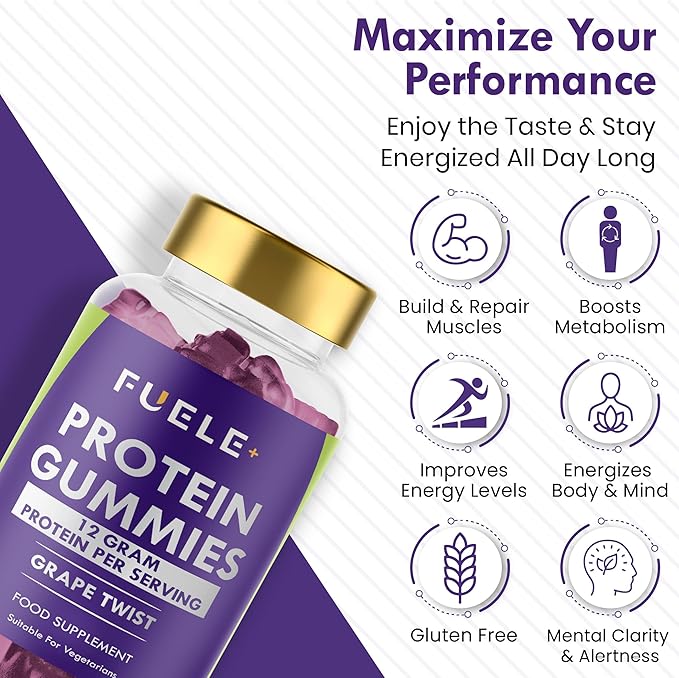 Whey Protein Gummies - Grape Twist Flavour 12g High Protein per Serving - Protein Powder Alternative Vegetarian Convenient Whey Protein Supplement (60 Grape Twist)
