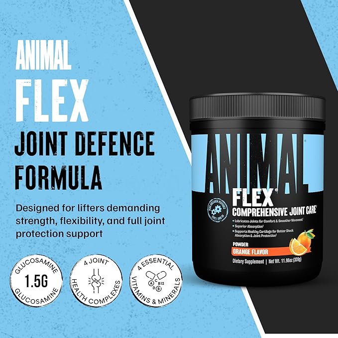 Animal Flex Powder - Joint Support Supplement for Pain Relief Repair and Restore Muscles with Turmeric Glucosamine Chondroitin MSM Collagen and Boswellia Great Tasting Orange Flavor 30 Scoops