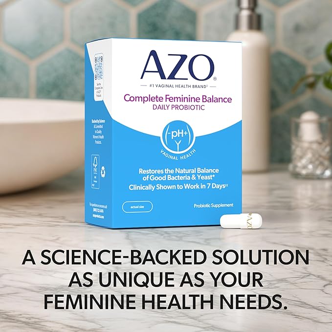 AZO Complete Feminine Balance Daily Vaginal Probiotics for Women Clinically Proven to Help Protect Vaginal Health Helps balance pH and yeast 30 Count