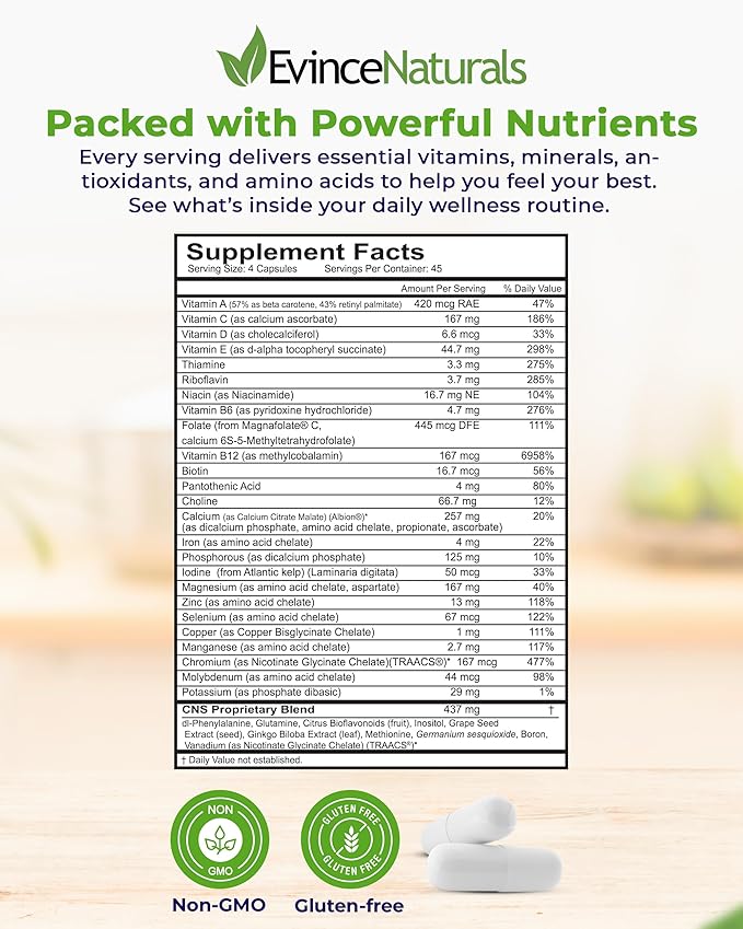 EP BalancePlus Multivitamin for Adults - Multivitamin for Men &amp Women with Vitamins and Minerals - Methyl Folate &amp Amino Acids for Nutritional Support - General Wellness Supplement 180 Capsul