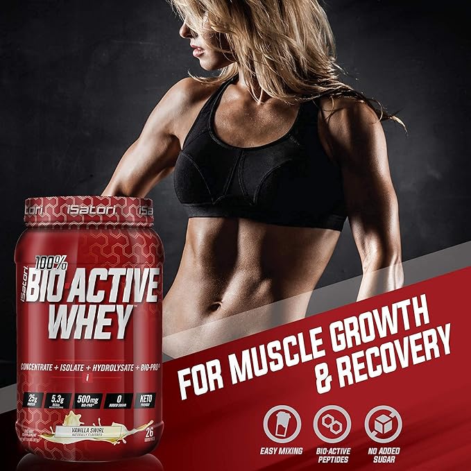 iSatori Bio-Active Whey Protein Powder - Vanilla Swirl (30 Servings) &amp iSatori Classic Blender Bottle (Clear Bottle with Red Top)