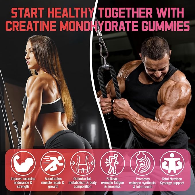 Creatine Gummies for Women &amp Men Strawberry Flavor Creatine Monohydrate Gummies for Exercise Fitness Training Work &amp Travel 120 Count Delicious Chewable Gummy Portable