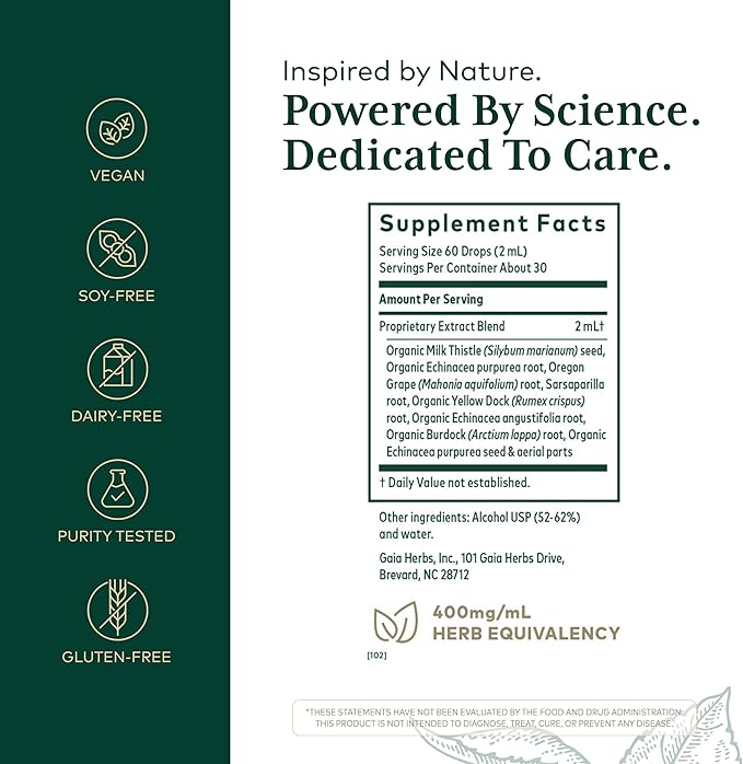 GAIA HERBS PRO Detoxification Formula - Supports Liver Health &amp Detoxification* - Milk Thistle Yellow Dock &amp More - 2 fl oz (30 Servings)