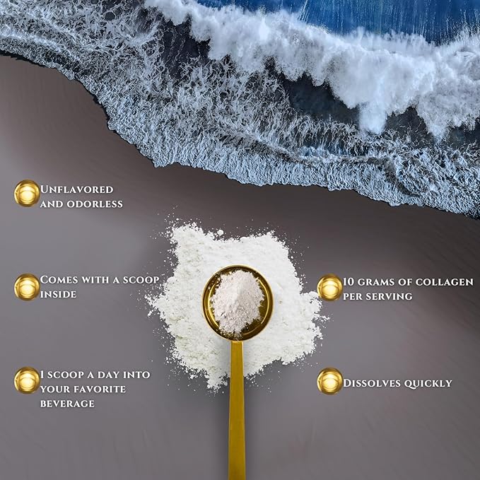 Marine Collagen Peptides Powder with Hyaluronic Acid Coenzyme Q10 Vitamin C - Promote Firm Skin Strong Nails&ampHair Healthy Joints - Hydrolyzed Collagen from Atlantic Cod - 10g per Serving