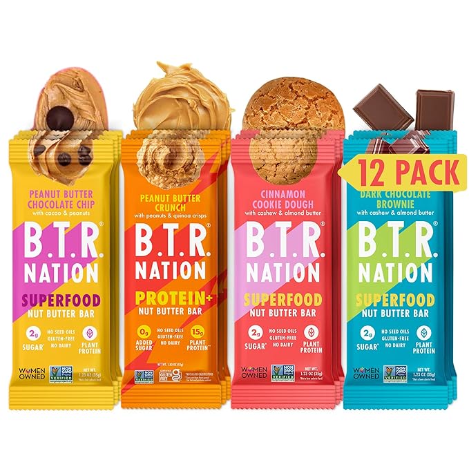 B.T.R. Nation Superfood Keto Protein Bar - Plant Based Vegan Protein | (12 Pack) Variety Pack | Low Carb Food Low Calorie Gluten Free No Sugar Alcohols Boosted with Superfoods