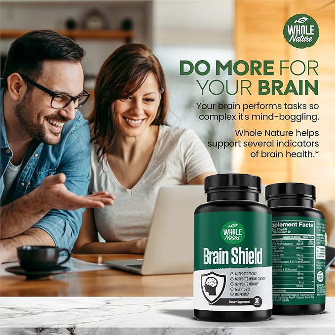 Brain Booster Nootropics - Brain Shield with Ginkgo Biloba Alpha GPC and Bacopa Monnieri Vitamin B12 B3 - Support Focus Memory &amp Clarity Energy &amp Stress Relief. (1)