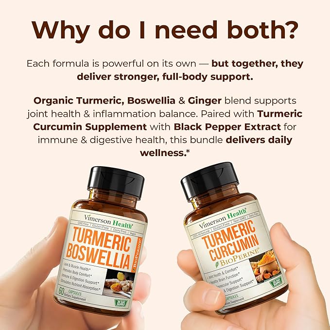 Turmeric Boswellia + Turmeric Curcumin Supplement Bundle – Organic Turmeric Ginger Root + Tumeric Extract (95% Curcuminoids) for Joint Support &amp Digestive Health - Pure Curcumin with Black Pepper