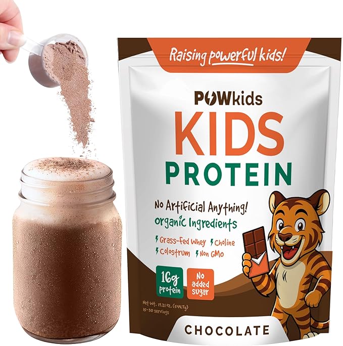 Kids Protein Shake Powder 16g – Zero Sugar Organic Ingredients Grass-Fed Whey Proteins – Calcium &amp Choline for Bone Strength &amp Brain Development Protein Shake 15-45 Servings – Chocolate