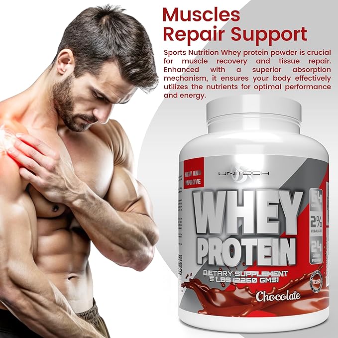 Unitech USK | Whey Chocolate Powder | Muscle Repair &amp Support | Quality Protein with Essential Amino Acids Enzymes &amp Minerals | Sports Supplement | Chocolate Flavor 80oz