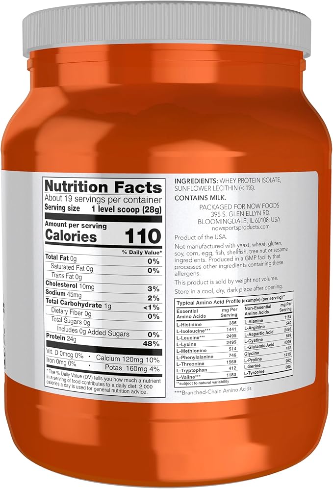 NOW Sports Whey Protein Isolate Powder with BCAAs - Unflavored - 1.2 lb
