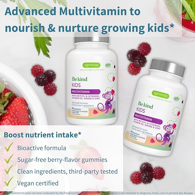 Vegan Omega-3 Algae Oil + Advanced Kids Multivitamin Gummy Bundle High Concentration DHA &amp EPA + Vitamin A B C D3 &amp E Clean Ingredients 60 Softgels + 90 Berry Flavor Gummies by Igennus