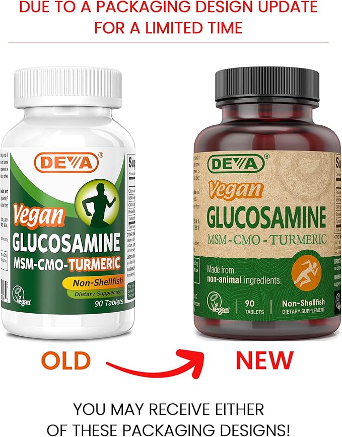 DEVA Vegan Glucosamine-MSM-CMO &amp Turmeric Supplement - Gluten Free Plant Based Nutritional Supplement - 90 Tablets (Pack of 2)