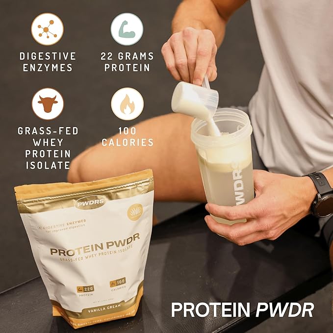PWDRS Protein Powder | 100% Grass-Fed Whey Protein Isolate | 22g of Protein No Added Sugar | Non-GMO Gluten Free No Sucralose All Natural | 1.25 lbs (Cinnamon Cereal)