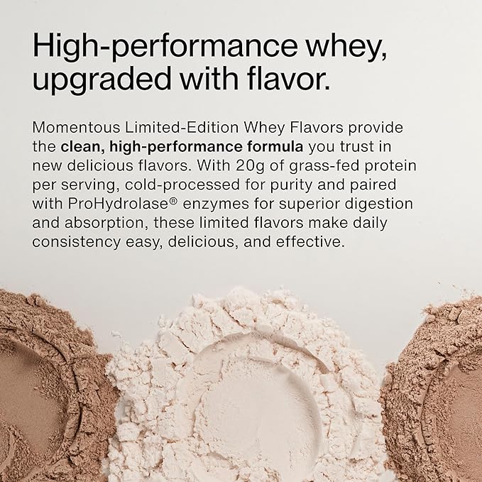Momentous Essential Grass-Fed Whey Protein Powder - 20 g Whey Isolate Protein - NSF Certified for Sport - Gluten-Free - 12 Servings for Essential Everyday Use - Mint Chocolate - Package May Vary