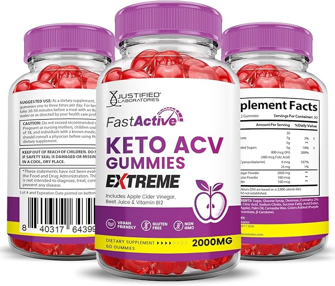 (2 Pack) Fast Active Keto ACV Gummies Extreme 2000MG Fastactive Keto Gummies Apple Cider Vinegar Formulated with Pomegranate Beet Juice Powder B12 Vegan Non GMO 120 Gummys