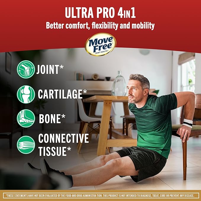 Move Free Ultra Pro with Quadruple Action Joint Support - Type 2 Collagen MSM Calcium Fructoborate &amp Manganese - Supports Joint Cartiliage Bone Connective Tissue 120 Tablets (30 servings)