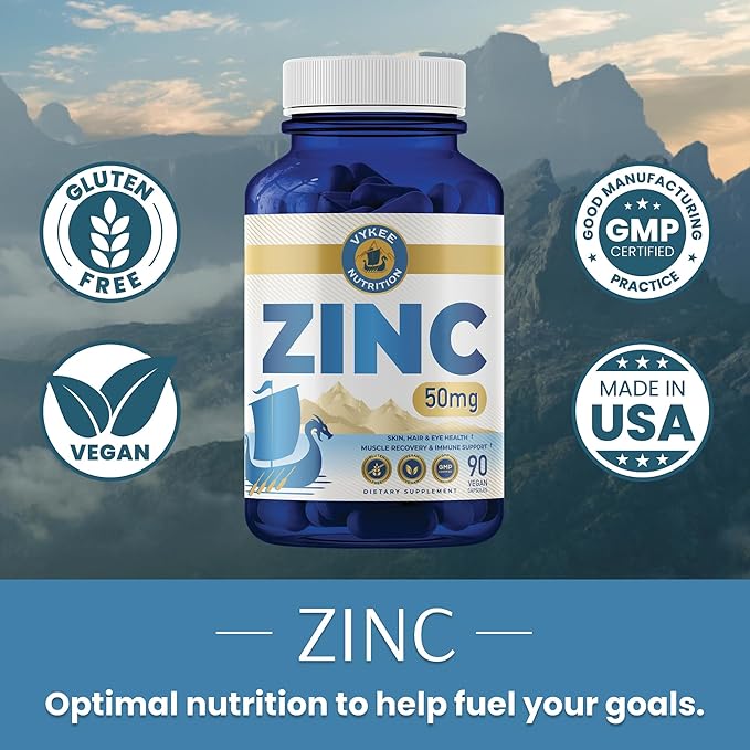Vykee Nutrition Zinc – Daily Wellness Supplement | Nourish Your Skin for a Radiant Glow | Immune Support &amp Enhance Digestion | 90 Capsules