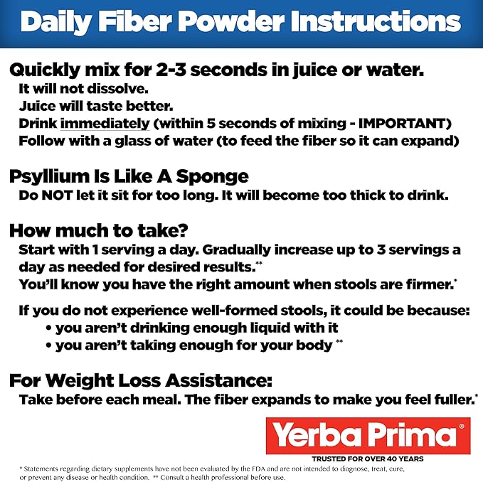 Yerba Prima Daily Fiber Formula - 20 oz Powder - Unflavored Concentrated Blend of Soluble/Insoluble Psyllium Seed Husks Acacia Gum Apple Fiber for Bulk - Dietary Bulking Supplement - Regularity