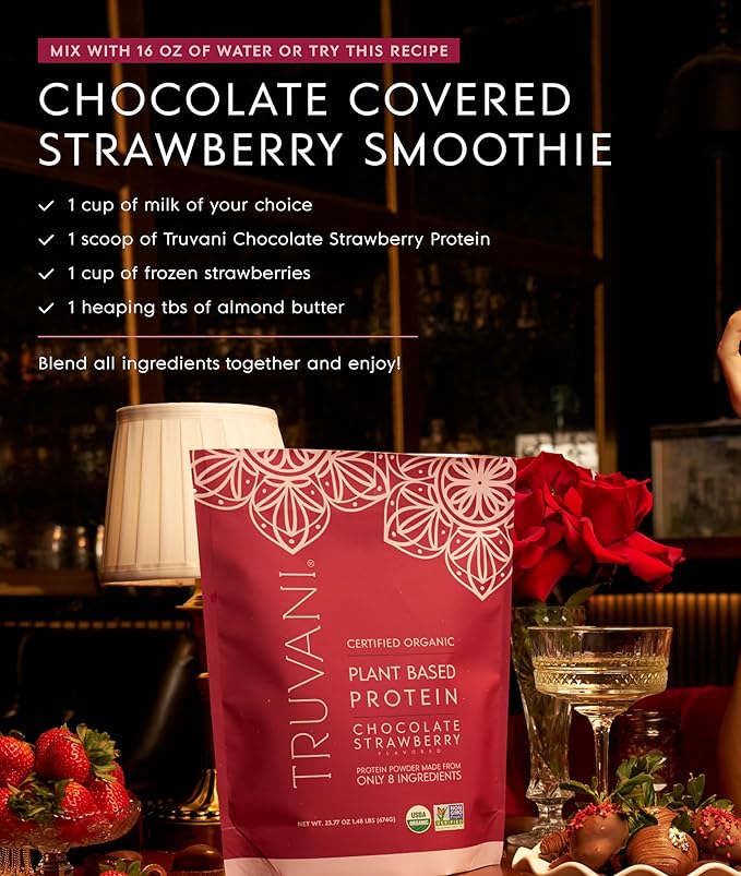 Truvani Vegan Pea Protein Powder | Chocolate Strawberry | 20g Organic Plant Based Protein | 20 Servings | Keto | Gluten &amp Dairy Free | Low Carb | No Added Sugar