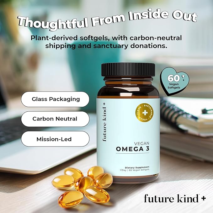 Future Kind Omega-3 Supplement for Clarity Memory and Mobility Comfort 2 Months Supply of Citrus-Scented Softgels with EPA and DHA Vegan Omega-3 Supplement from Algae Carrageenan Free 60 Count