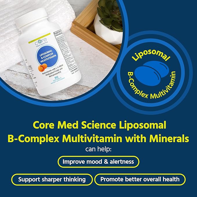 Core Med Science Liposomal Methylated Multivitamin B-Complex 90 Softgels - Non-GMO Active Super B Complex Vitamin Supplement for Heart Health - VIT Methyl B Complex Immune Support Supplement