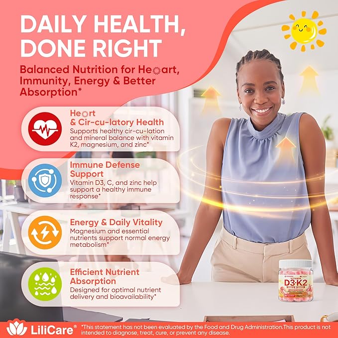 Vitamin D3 K2 Filled Gummies 5000IU / 10000 IU with 500mg Calcium + K2(MK-7) 200mcg Magnesium Vitamin C &amp Zinc Extra Strength - Ultimate Absorbency for Bones Muscles Teeth Vegan -- Pack of 2