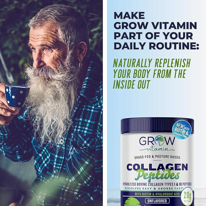Collagen Peptides Powder 20g with Hyaluronic Acid &amp Biotin - Unflavored Grass Fed Collagen Powder with Hydrolyzed Type I &amp III Collagen Supplements - Hair Nail Skin &amp Joint Support - 56