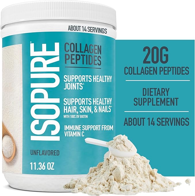 Bundle of Isopure Unflavored Organic Vegan Pea Protein Powder Dairy Free with Amino Acids 20 Servings + Isopure Collagen Peptides Powder 14 Servings Unflavored with Vitamin C with Biotin