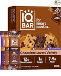 IQBAR Clean Plant Protein Bars - Chocolate Lovers Variety - 12 Count - Keto Vegan High Fiber Gluten and Dairy Free Low Sugar Snack - Brain and Body Nutrients for Focus Energy Meal Replacement