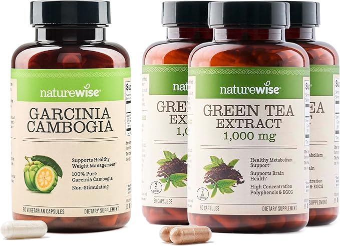 NatureWise [1] Garcinia Cambogia - 60% HCA - Vegan Non-GMO - 90 Capsules[1-3 Month Supply] + (Pack of 3) Green Tea Extract 1000 mg - Vegan Non-GMO - 60 Capsules[30-Day Supply]