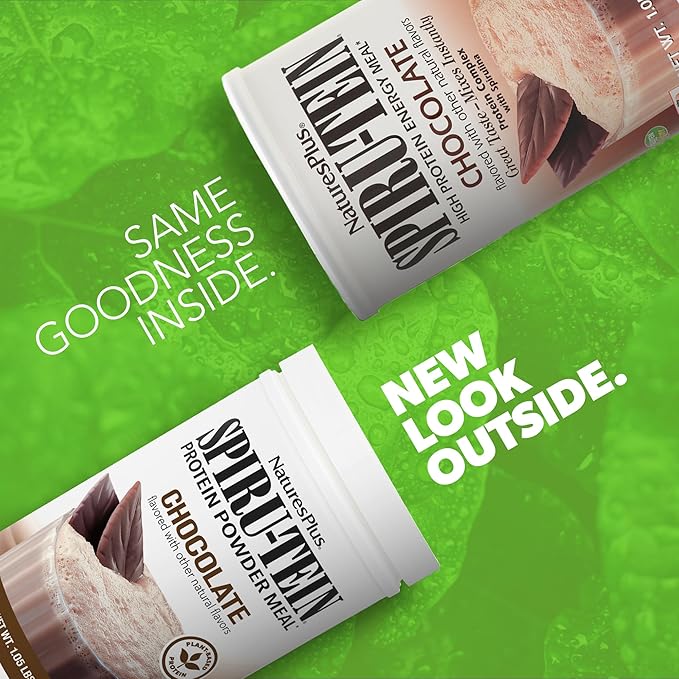 NaturesPlus SPIRU-TEIN Chocolate - 1.05 lb - Plant-Based Protein Shake - Non-GMO Vegetarian Gluten Free - 17 Total Servings