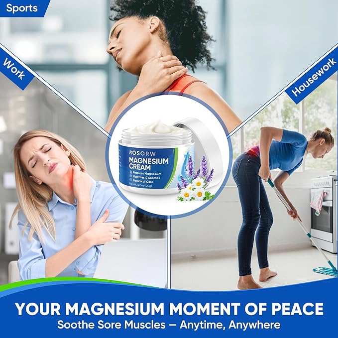 Magnesium Cream &amp Magnesium Oil Spray Bundle – Topical Magnesium Set for Muscle Relief &amp Sleep Support – With Herbal Extracts &amp Fast Absorption – 4.2oz Cream + 4.8oz Spray (Pack of 2)